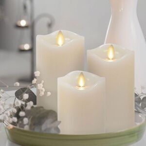 Matchless Candle Co. Lightweight Indoor Moving Flame LED Candle, Set of 3, Ivory